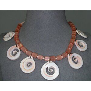 Shell Necklace 18" & 1.5" Spiral Earrings Jewelry Set